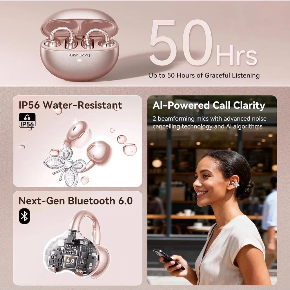 Kinglucky Rose Gold Butterfly Wireless Earbuds - Picture 6 of 10